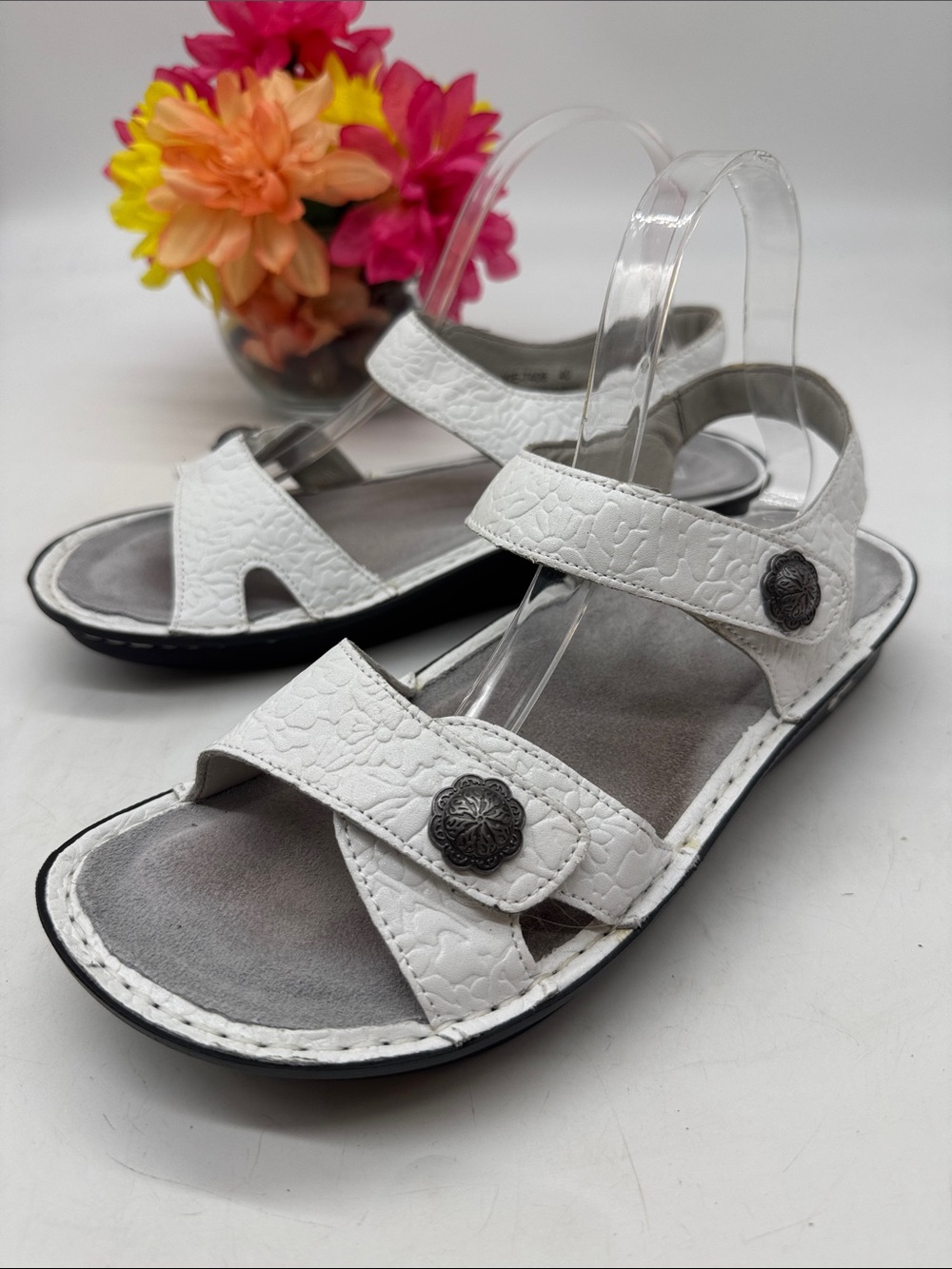 Alegria White Textured Leather Comfort Sandals VIE -7408 EU Size 40